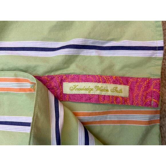 Robert Graham Women's Size 10 Striped Button Down Shirt Green Orange - Picture 7 of 11